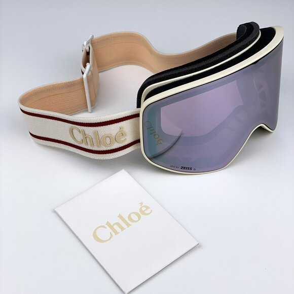 Chloé CH0072S 001 – White Beige Ski Mask Sunglasses Violet Mirror ZEISS Lens - Picture 3 of 16